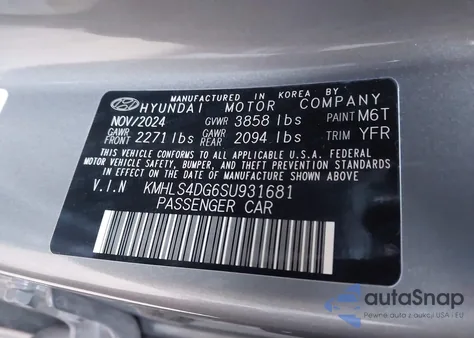 2025 Hyundai Elantra Sel Convenience z USA, uszkodzony, nr VIN KMHLS4DG6SU931681